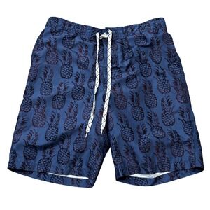 Merona Mens Pineapple Print Swim Trunks Navy Blue Board Shorts Size Medium